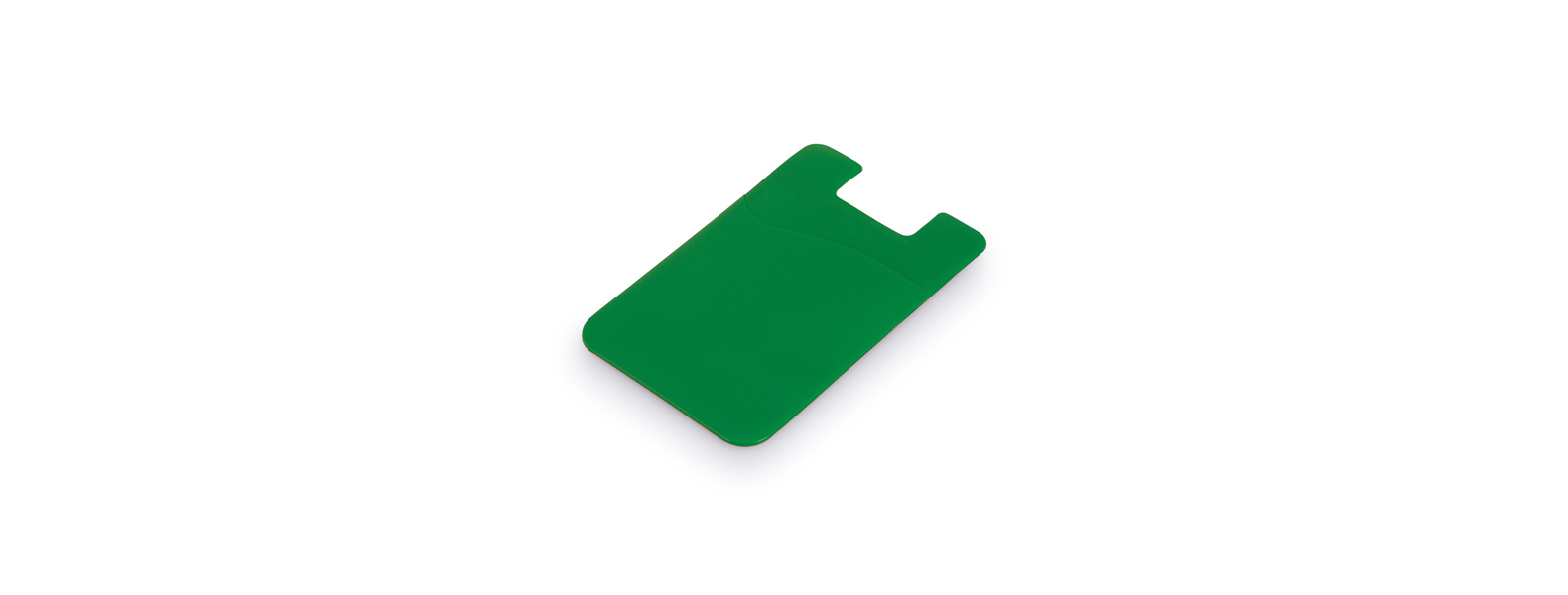 Porta cartão para celular em PVC verde. Conta com autocolante no verso.