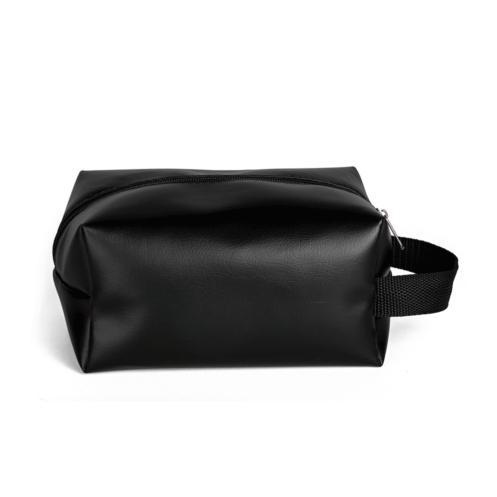 Necessaire com alça em material sintético na cor azul.